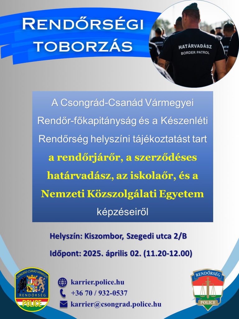 rendőrségi toborzó Kiszomboron, plakát, rendőrség