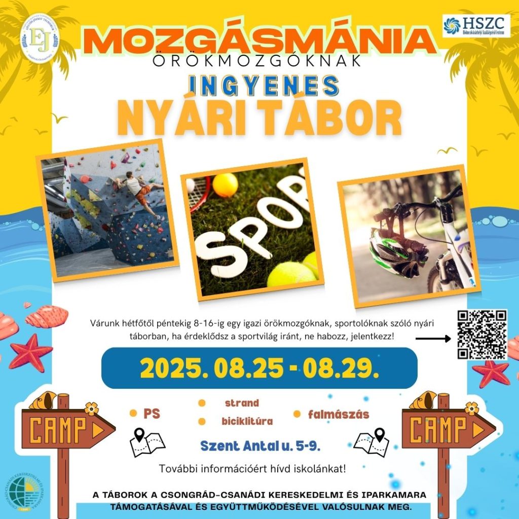Mozgásmánia nyári tábor, HSZC Eötvös József Technikum, ingyenes nyári táborok