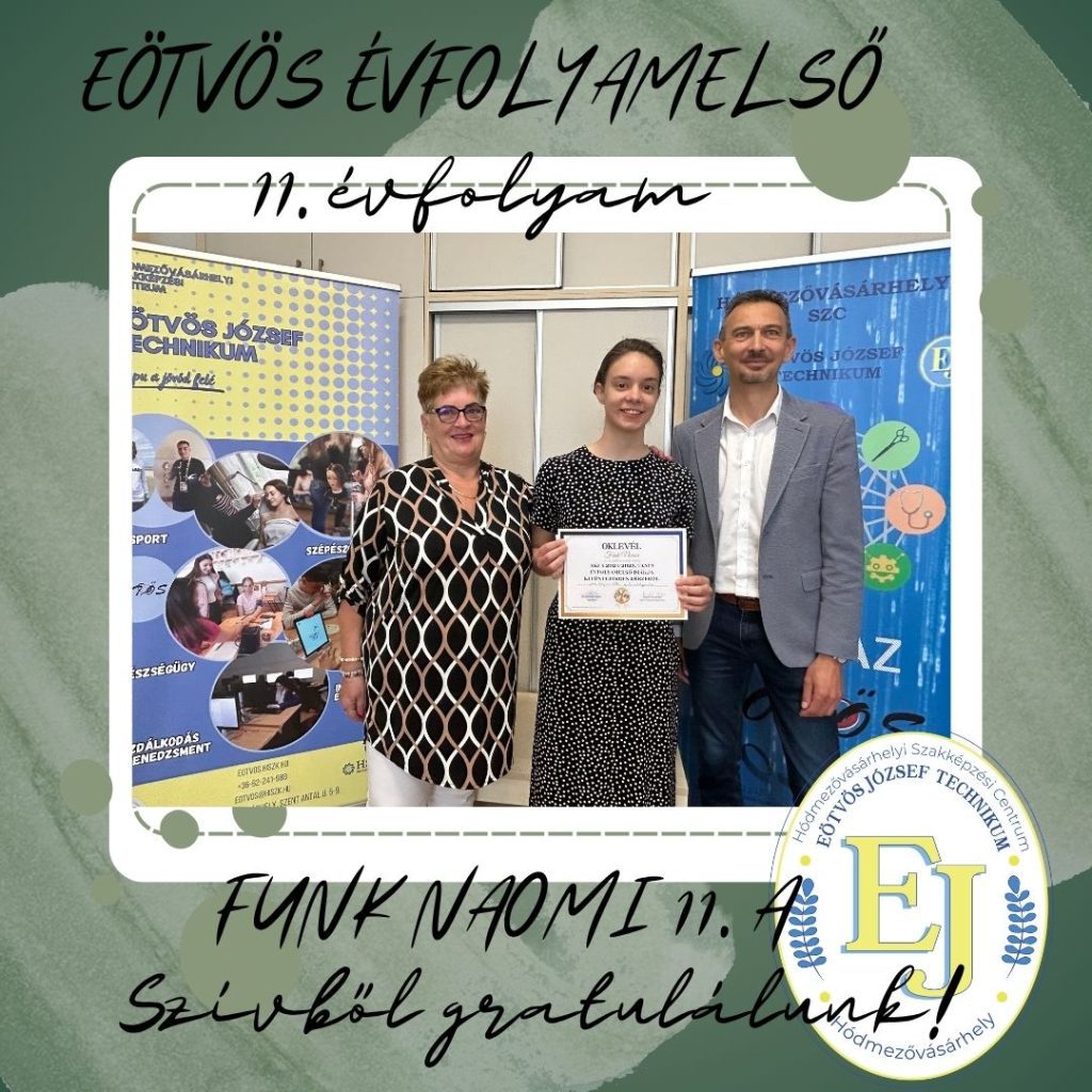 évfolyamelsők, Funk Naomi, HSZC Eötvös József Technikum, fotó: HSZC Eötvös József Technikum