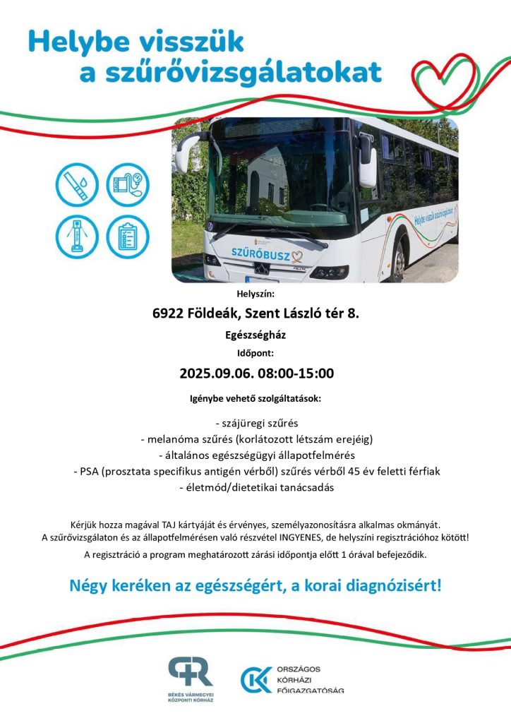 ingyenes szűrővizsgálatok, Földeák, plakát