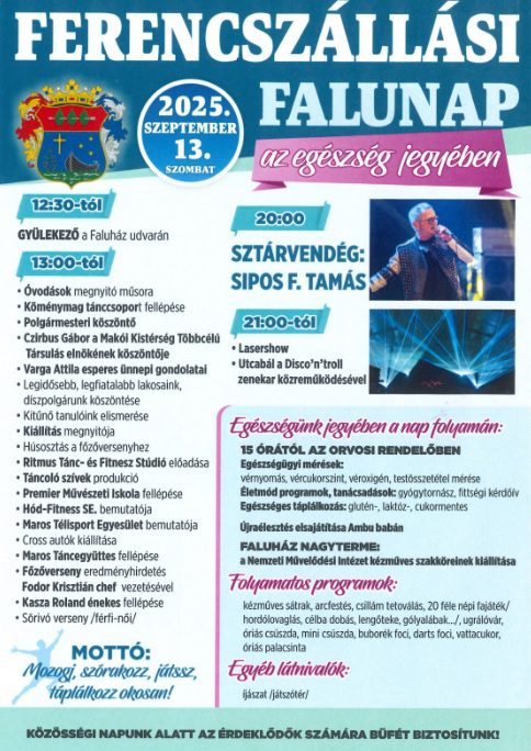 Ferencszállás Falunap plakát, a részletes program