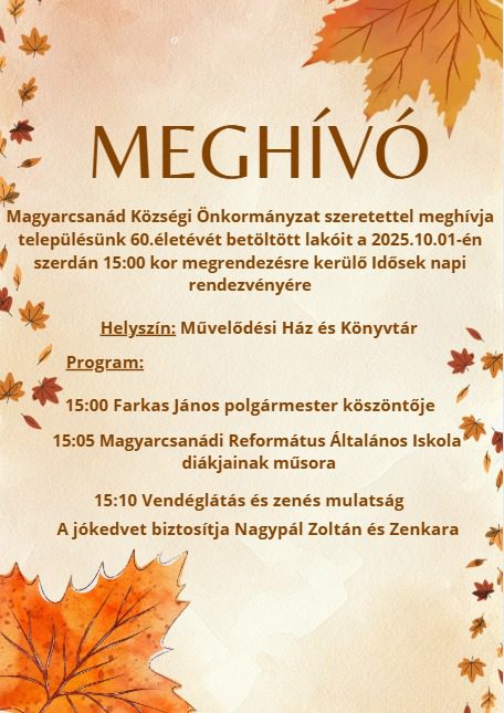 Magyarcsanád, Idősek napja rendezvény, plakát, meghívó