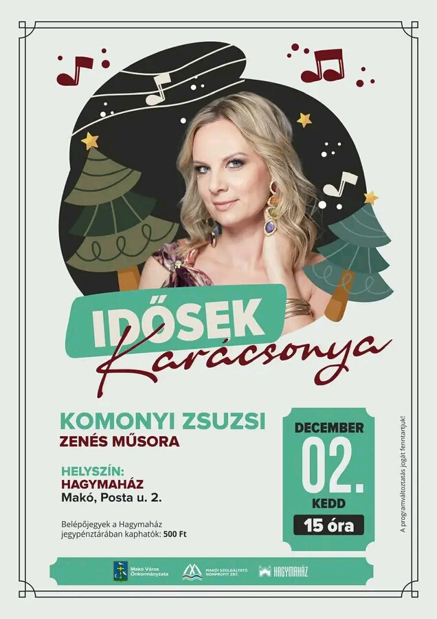 Idősek karácsonya, plakát, 2025. december 2., Hagymaház, Komonyi Zsuzsi koncertje