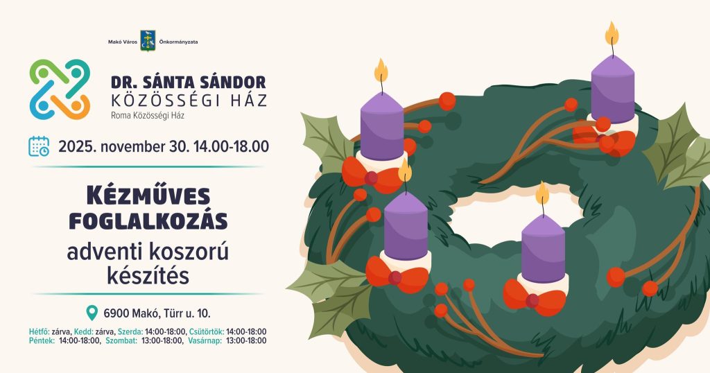 Kézműves foglalkozás, plakát, Makó, Dr. Sánta Sándor Közösségi Ház