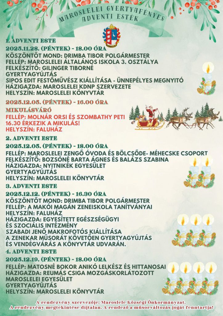 Gyertyafényes adventi esték Maroslelén, plakát