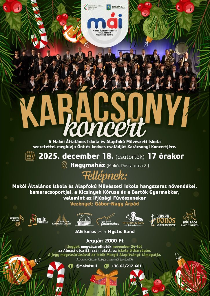 Karácsonyi koncert, Makó, Hagymaház, Makói Általános Iskola, plakát