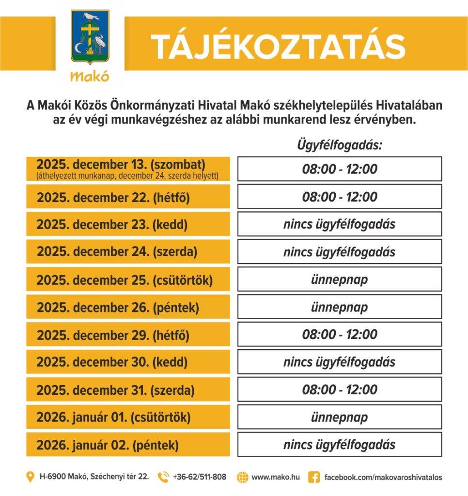 ünnepi nyitvatartás, Makó, plakát