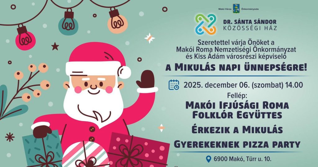 Mikulás, Makó, Dr. Sánta Sándor Közösségi Ház rendezvénye, plakát