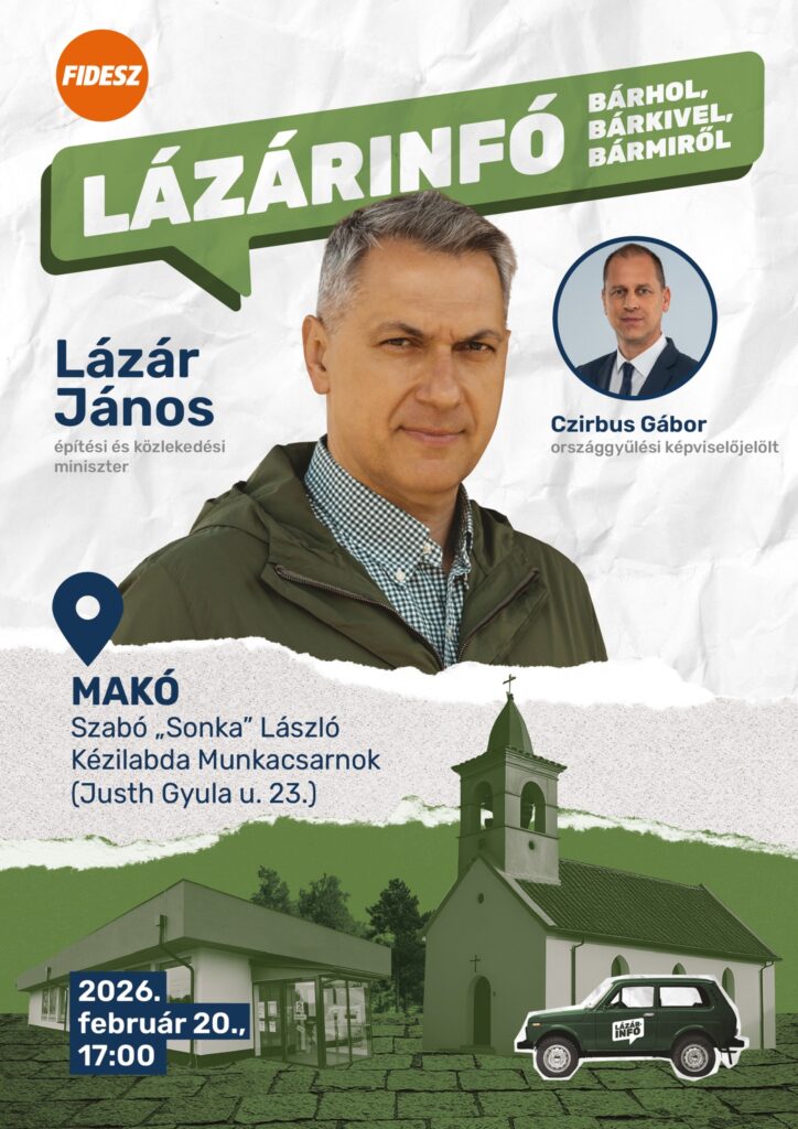 Lázárinfó, Makó, plakát, Lázár János, építési és közlekedési miniszter